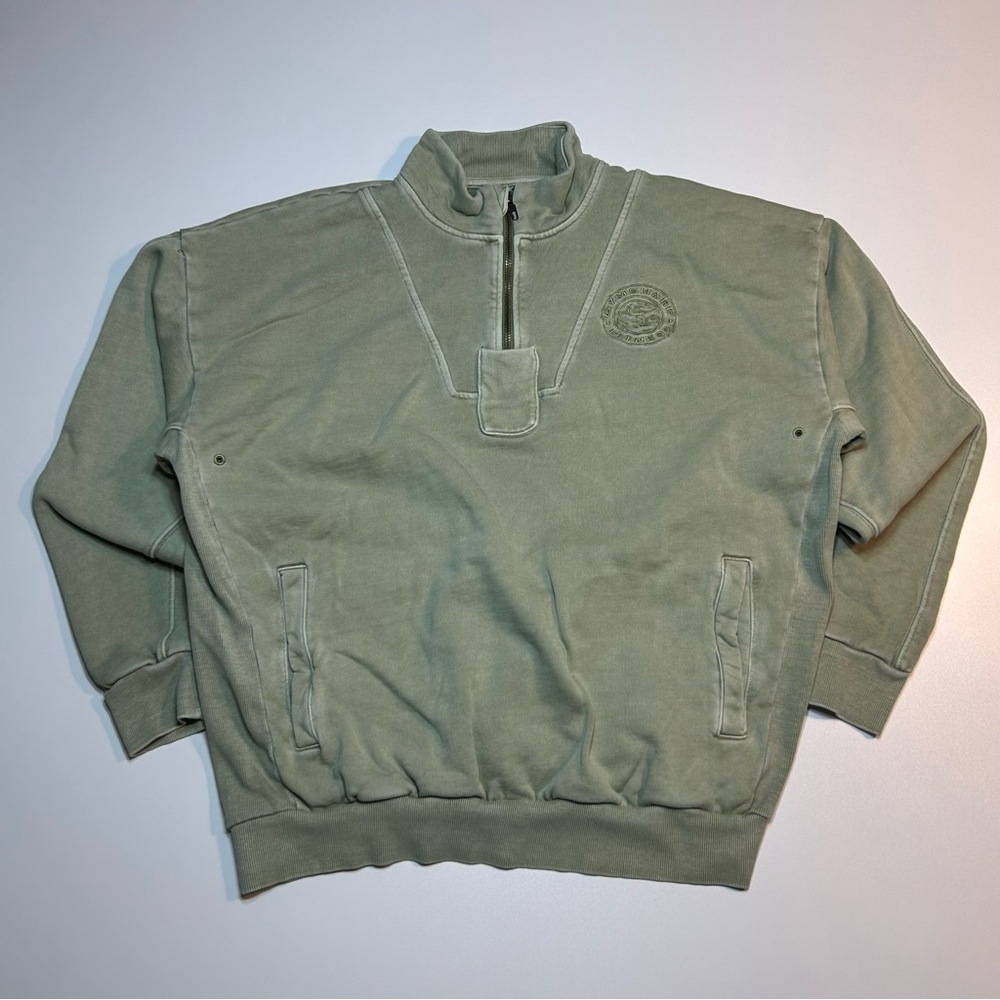 Gymshark Premium Legacy 1/4 Zip Pullover Natural Sage Green Oversized Fit